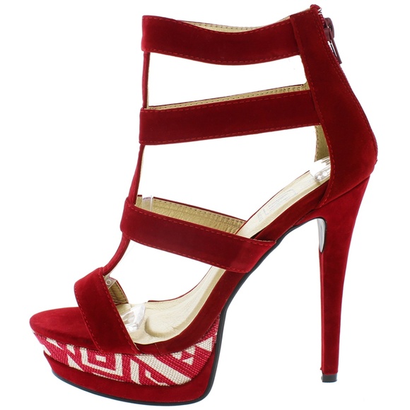 Maker's Shoes Shoes - Chaka Tribal Red Platform Heels Maker's Shoes Shoes - Chaka Tribal Red Platform Heels